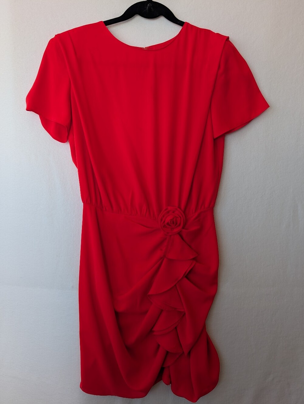 Amanda Uprichard Red Short-Sleeve Mini Dress with Rosette & Ruffle - Picture 4 of 11